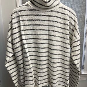 J. Crew Black and White Striped Turtleneck Sweater